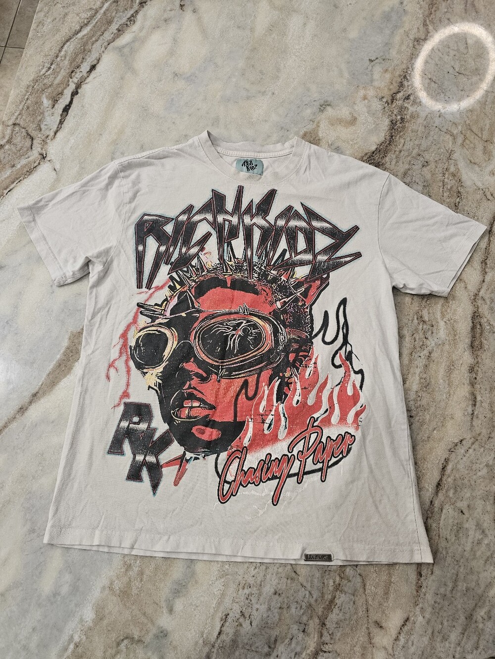 Rich Kids Graphic Tee Large White Streetwear Y2K Grunge Chasing Paper Shirt